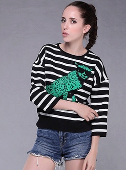 Striped Animal Patchwork Pullover Sweater