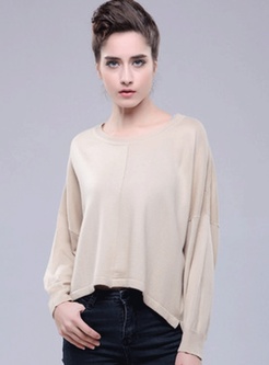 Solid Asymmetric Batwing Knit Sweater