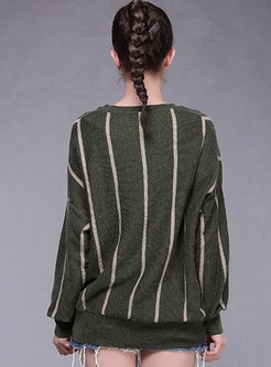 Striped Batwing Sleeve Pullover Knit Sweater