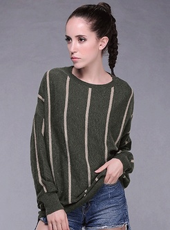 Striped Batwing Sleeve Pullover Knit Sweater