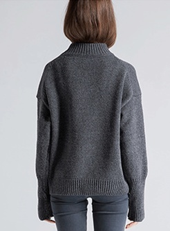 Loose All-Match Solid Stand Collar Sweater