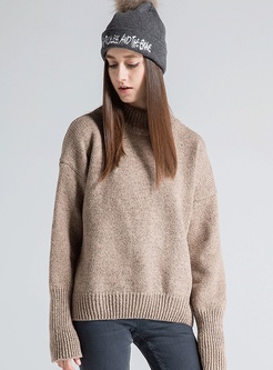 Loose All-Match Solid Stand Collar Sweater