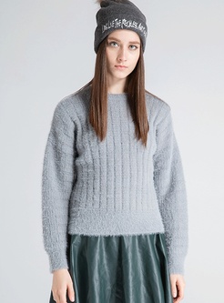 Vertical All-Match Solid Pullover Sweater