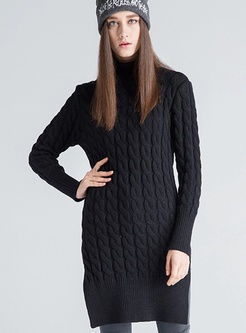 Knitted Garment Twist Stripe Side Slit Sweater