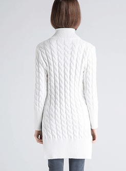 Knitted Garment Twist Stripe Side Slit Sweater