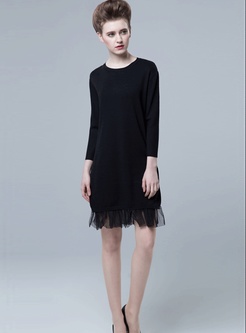 Cascading Ruffle Brief Solid Side Slit Knit Dress