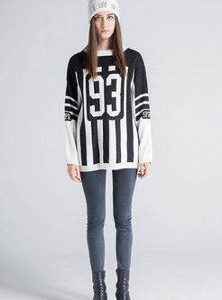 Striped Number Pullover Causal Sweater