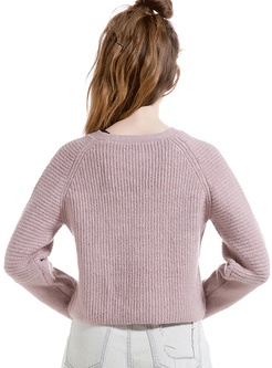 Pink Slash Neck Brief Pullover Sweater