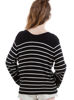 Striped Asymmetric Causal V-Neck Knit Sweater