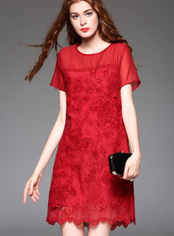 Sexy Hollow Embroidered Shift Dress