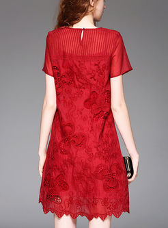Sexy Hollow Embroidered Shift Dress