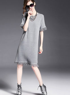 Brief Fringed Loose Knitted Dress