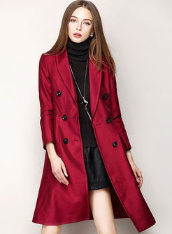 Silk solid turn down collar buttons patchwork trench coat