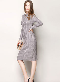 Wool Pocket Knit Striped Slim Brief Dress