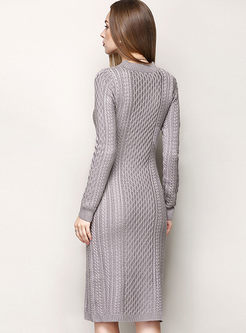 Wool Pocket Knit Striped Slim Brief Dress