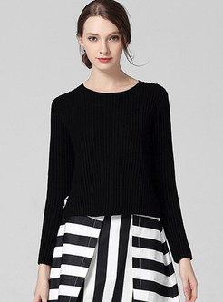 Knitted Striped Brief Solid Sweater