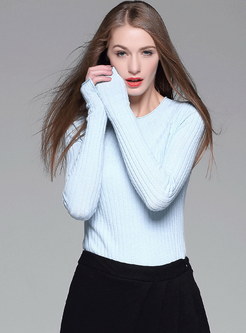 Knitted Pullover Solid Slim Sweater