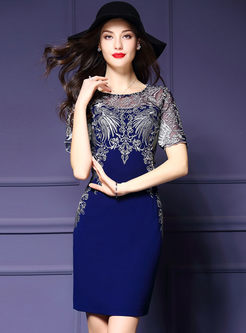 Vintage Embroidery lace short sleeve bodycon Dress