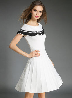 Brief Monochrome Color-matched Waist Knitted Dress