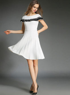 Brief Monochrome Color-matched Waist Knitted Dress