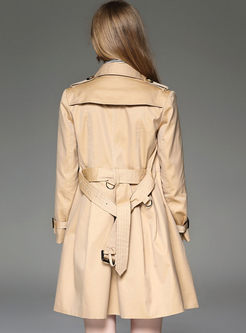 Classic Double-Breasted Lapel Belted Trench Coat