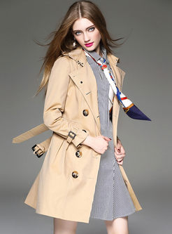 Classic Double-Breasted Lapel Belted Trench Coat
