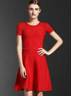 Elegant Pure Color Waist Knitted Dress