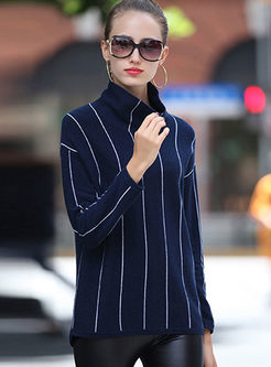 Fashion Loose Turtleneck Stripe Sweater