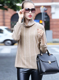 Fashion Loose Turtleneck Stripe Sweater