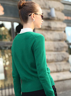 V-Neck Slim Pure Color Sweater