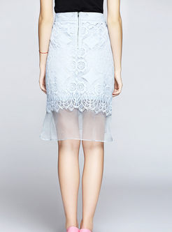 Light Lace Floral Organza Patchwork Skirt 