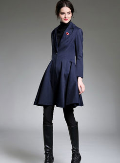 Solid Turn Down Collar Patchwork Pleated Three Quarter Sleeve Trench Coat