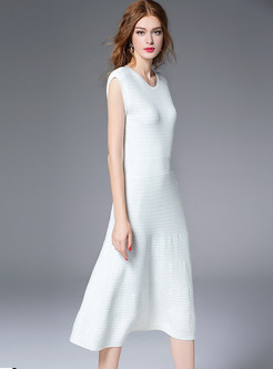 Brief Pure Color Knitting Slim Maxi Dress
