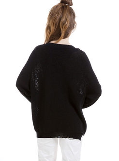 Loose Brief V-Neck Bat Sleeve Knitted Sweater