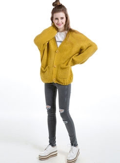 Loose Pure Color Single-Breasted Knitted Coat