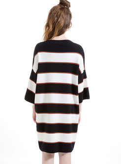Oversized Vertical Stripe V-Neck Knitted Dress