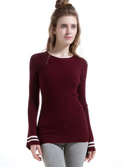 Slim Brief Stripe Flare Sleeve Sweater