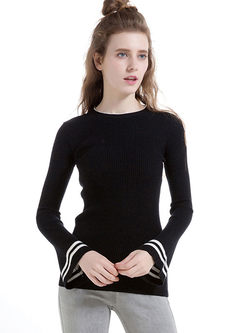 Slim Brief Stripe Flare Sleeve Sweater