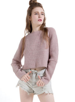 Short Loose Pure Color Knitted Sweater