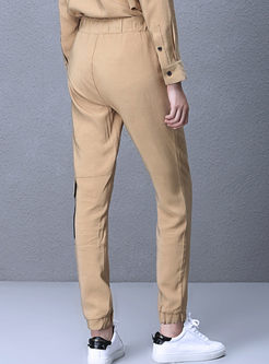 Slim Elastic Hem Color-Matched Pocket Patch Pants
