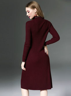 Brief Pure Color Slim Knitted Dress