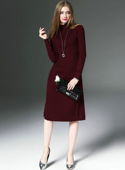 Brief Pure Color Slim Knitted Dress