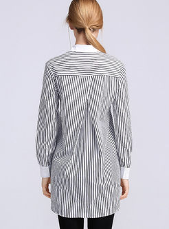 Work Stripe Loose Embroidered Blouse