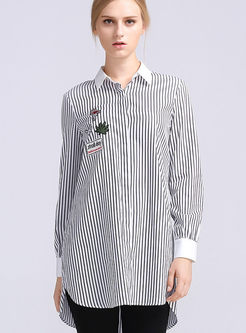 Work Stripe Loose Embroidered Blouse