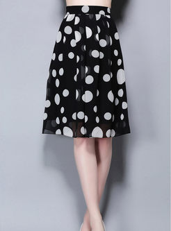 Black Dot Voile Pleated Skirt