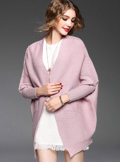 Pink Patchwork Pocket Knit Kimono