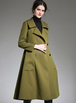 Vintage Army Green Double-Breasted Trench Coat