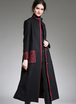 Embroidery Long Woolen Coat