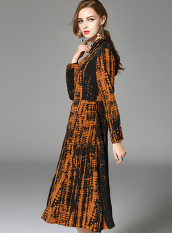 Vintage Lapel Orange Loose Maxi Dress