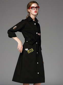 Cotton Embroidery Lapel Single-breasted Trench Coat